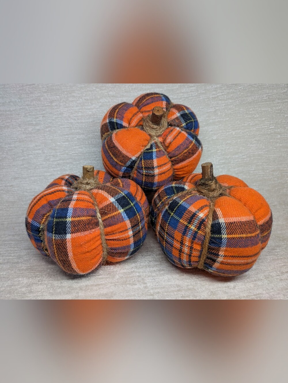 Plaid Orange Fabric Pumpkin Décor - Home Holiday Accent Set Of 3 - Picture 2 of 6